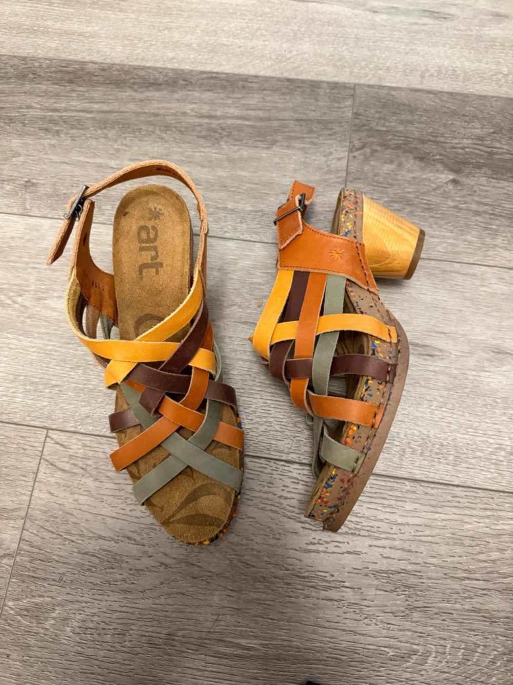 Art Company sandals like new leather yellow orange red size 40